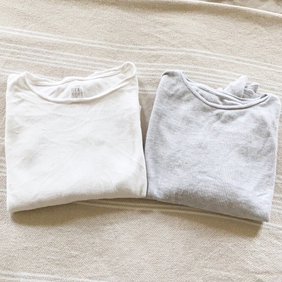 aerie Tops - Aerie Real  Soft Set of 2 Gray and White Shirts